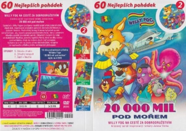 DVD Willy Fog - 20000 mil pod mořem 2 DVD Willy Fog - 20000 mil pod mořem 2 Celkem 13 podmořských příběhů s dobrodruhem Willy Fogem "20 000 mil pod mořem" vyjde na 4 DVD. Will Fog na cestě za dobrodružstvím. Kreslený seriál inspirovaný romány Julese Verna. Společně s Willy Fogem prožijeme největší podmořské dobrodružství všech dob